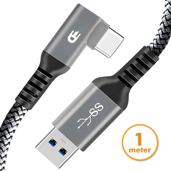 Drivv. USB-auf-USB-C-Kabel - Haken - Modell 2024 - USB-C-Daten- und Ladekabel - Schnellladung / Schnellladegerät - 1 Meter kurz - Geeignet für Samsung, iPhone 15 und mehr - Grau