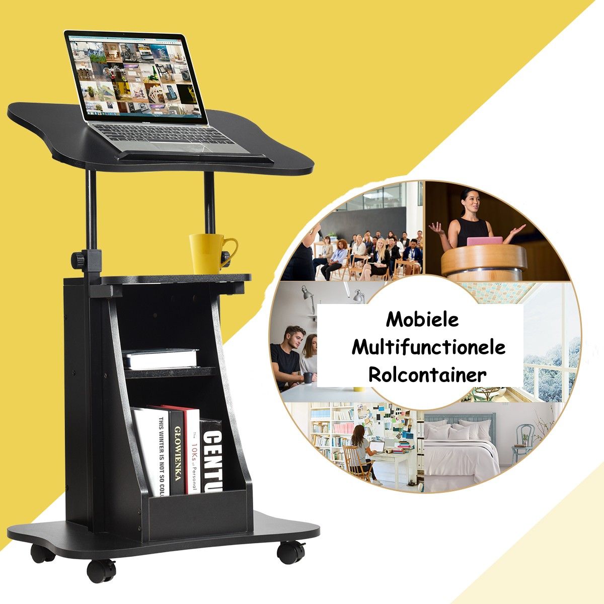 Coast Laptop-Trolley – höhenverstellbar – neigbare Arbeitsfläche – mit Stauraum – schwarz