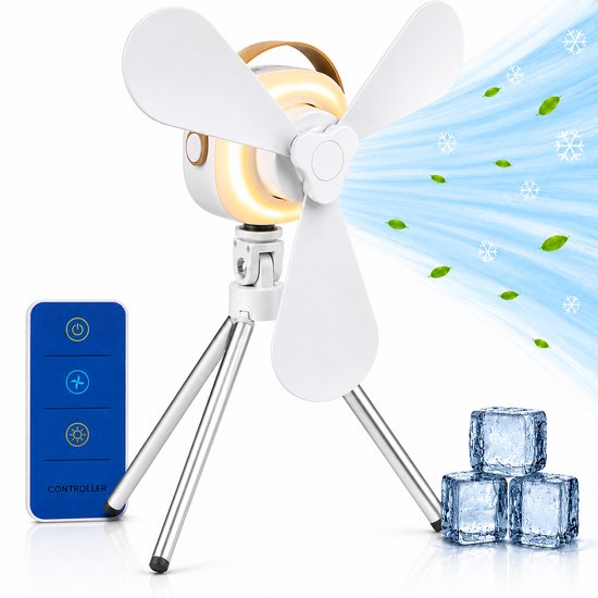Lifetime Air Tischventilator – USB-C-aufladbarer Ventilator – Stativventilator mit Nachtlicht und Fernbedienung – Ventilator mit Fernbedienung und 3 Geschwindigkeitsstufen – Weiß