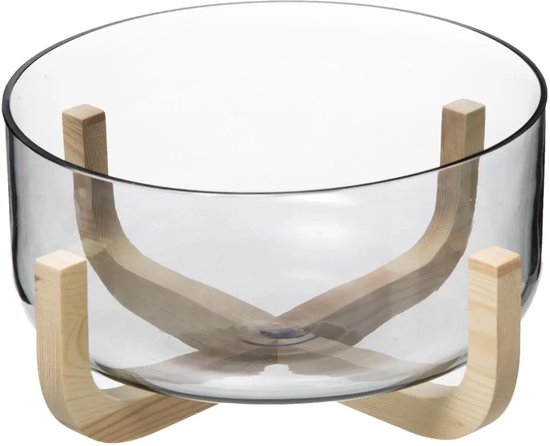 Secret de Gourmet Salatschüssel/Servierplatte – Glas/Holz – D24 cm – Servierplatte – Obstschale