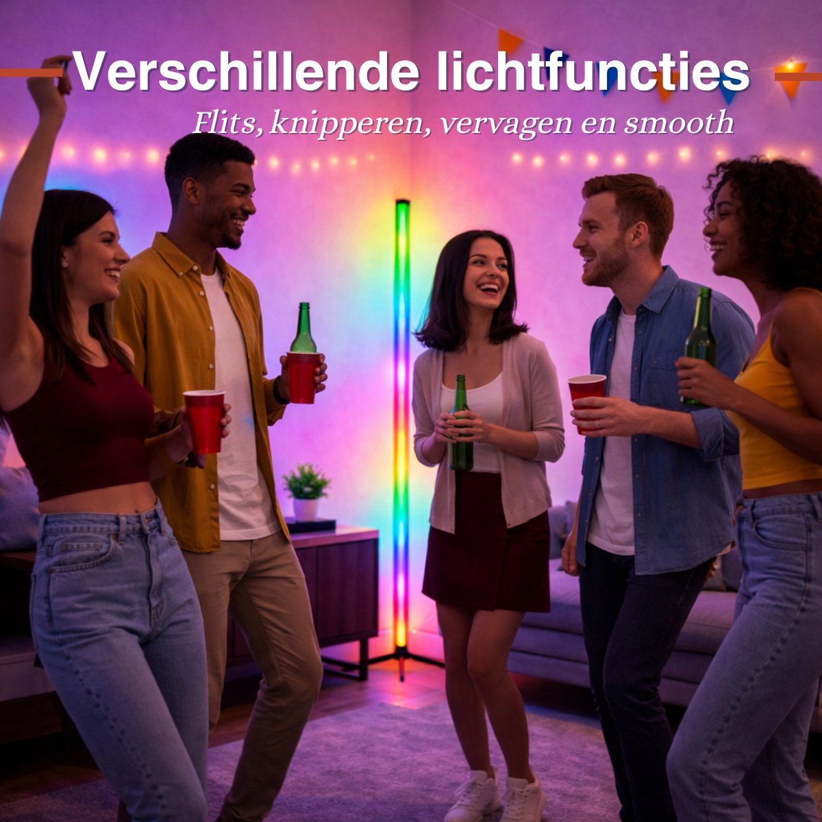 Grundig - LED Stehleuchte 120 cm - Mit Fernbedienung - USB betrieben - Stimmungsvolle Lampe für Wohnzimmer, Schlafzimmer und Gaming - 4 Lichtmodi, 60 LEDs
