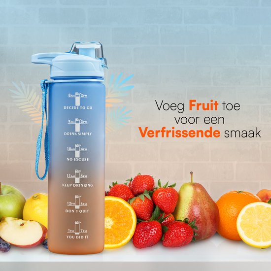 Hup. - Motivation Water Bottle - Wasserflasche 1 Liter - Trinkflasche - Wasserflasche mit Ausgießer - Trinkflasche für Erwachsene - auslaufsicher und BPA-frei