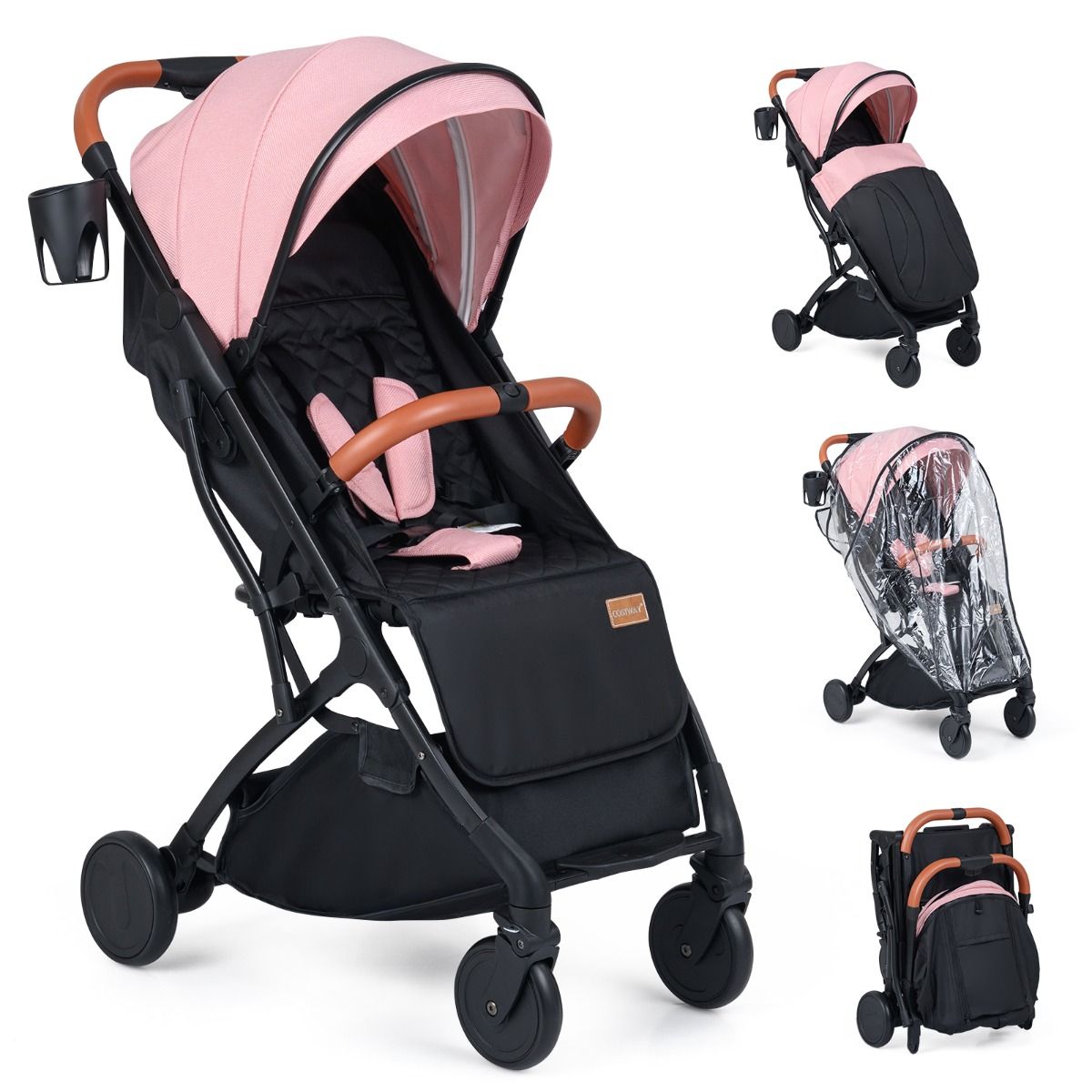 Coast Kinderwagen – zusammenklappbar – verstellbare Rückenlehne und Fußstütze – rosa