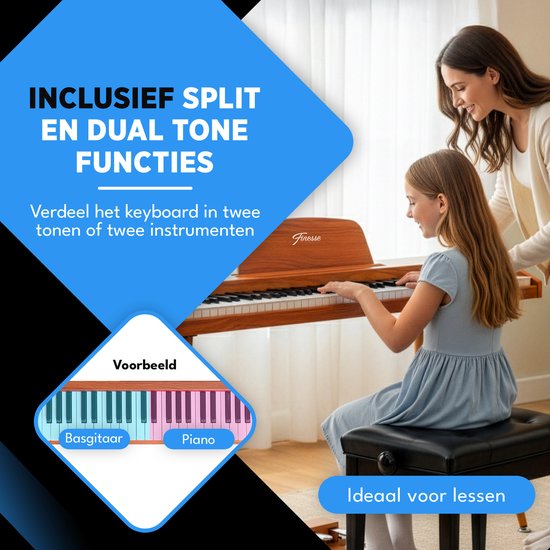 Finesse Digital Piano - 88 gewichtete Tasten - mit Pedalen & Hocker - Keyboard Piano - Electric Piano - Erwachsene & Kinder