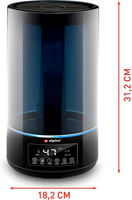 alpina Luftbefeuchter 4.3L - Luftbefeuchter - Aroma Diffuser mit Timer - Fernbedienung - Schwarz