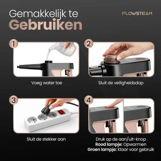 FLOWSTEAM® Compact 12-in-1 Handdampfreiniger – 4 bar & 110 °C Dampf – Dampfreiniger – Fleckenentferner – Handdampfreiniger – Für Badezimmer, Küche, Sofa und Möbel