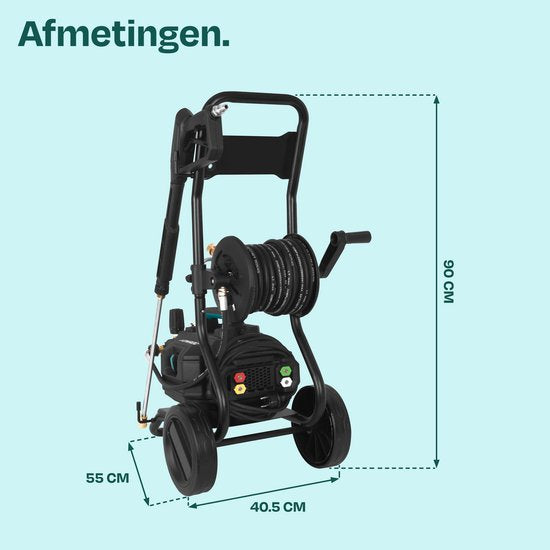 VONROC PRO Hochdruckreiniger V25-3 - 2500W - 180 bar - 468 l/h - Induktionsmotor - 15m Premiumschlauch - Inkl. Terrassenreiniger, Schaumdüse und 5 Düsen