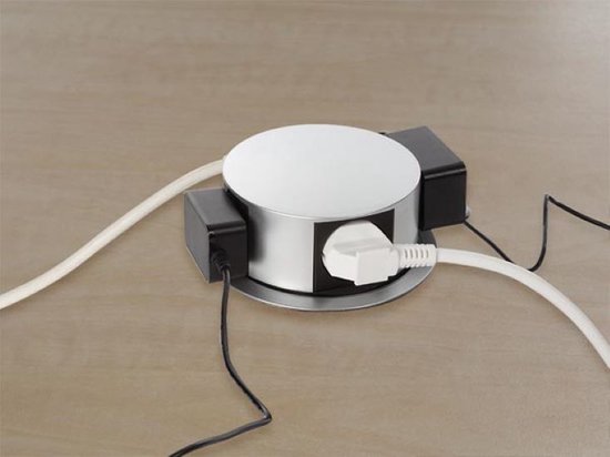 Perel Pop-up-Steckdose, 4 Steckdosen mit Stifterdung (Typ E), Einbauöffnung 121 mm, Innenbereich, schwarz/grau