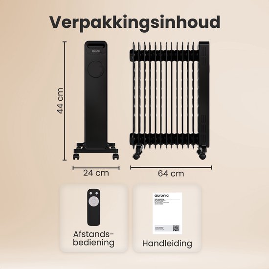 Auronic Ölradiator - Elektrischer Heizkörper - 2500W Heizkörper - Schwarz