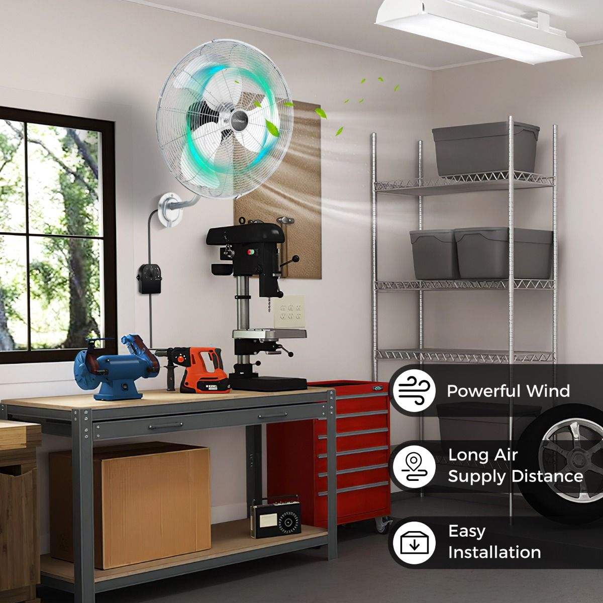 Coast Industrial Wandventilator Ø 56 cm - Silber - 3 Geschwindigkeiten, 85° Oszillation, 30° Kippung