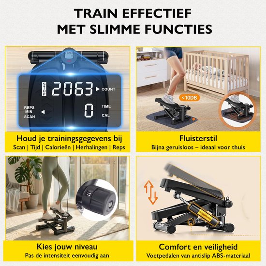 Zoluko Stepper mit Widerstand - Inklusive Widerstandsbänder und E-Book - Stepper Fitness - Fitness Step - Mini Stepper - Step Fitness - Aerobic Step - Step - Stepper Fitness Gerät - Heimtrainer - Schwarz