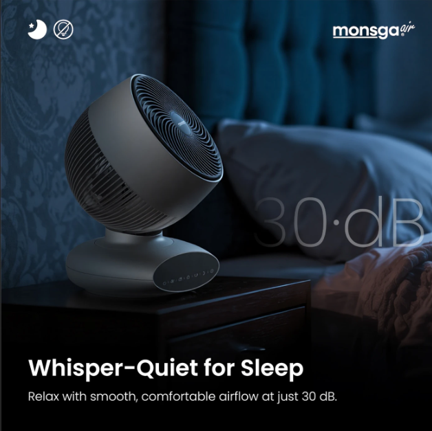 Monsga AC200 Turbo-Tischventilator – 30 dB, extrem leise – 360°-Schwenkfunktion – Fernbedienung