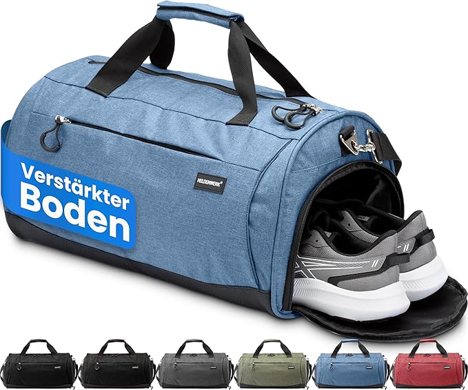 Herowerk Sporttasche mit Schuhfach und Nassfach, Trainingstasche für Damen und Herren, ideal als Reisetasche, Fitnesstasche, Trainingstasche oder Sporttasche, Dunkelblau, Sporttasche mit Schultergurt