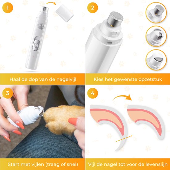 Nuvance - Elektrische Nagelfeile - für Hunde, Katzen und Tiere - Usb wiederaufladbar - Diamantfeilenkopf - kabellos - weiß
