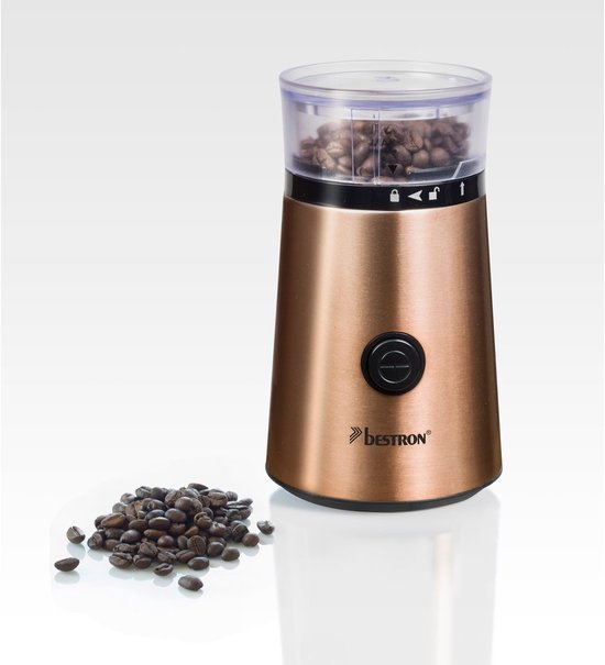 Bestron ACG1000CO Elektrische Kaffeemühle - 150W - Messer aus Edelstahl - 50g Fassungsvermögen - Farbe Kupfer - Für Kaffeebohnen & Gewürze - 5 Jahre Garantie