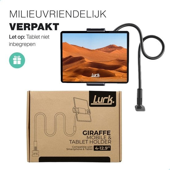 LURKÂ® Tablet-Halterung flexibel und verstellbar - Telefonhalterung Ergonomisch - 70cm lang - 4 bis 11 Zoll - Universal - Schwarz