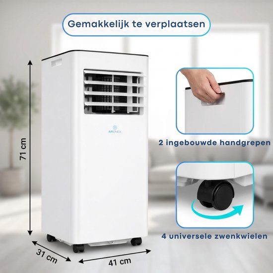 Aironex Mobile Klimaanlage 7000 BTU – App & Fernbedienung – Leise & kompakt – Mobile Klimaanlage mit Fensterdichtung – Mobile Klimaanlage für Schlafzimmer, Wohnzimmer, Büro