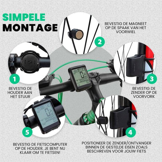 Strex Kabelloser Fahrradcomputer - 17 Funktionen - Extra großer Bildschirm - Kabelloser Fahrradcomputer Kabellos und wasserdicht - NL Manual