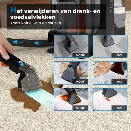 WITTS - Teppichreiniger - 400W - 2 Wassertanks - tragbar - Grau