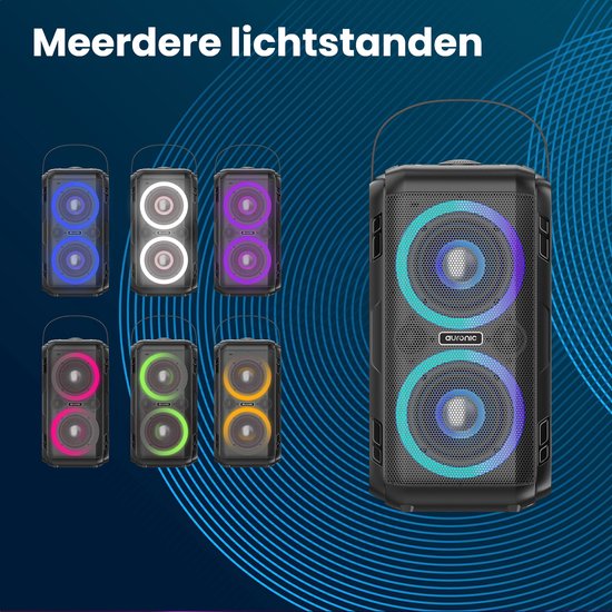 Auronic Partybox - Bluetooth - Party-Lautsprecher - Musikbox - Scheibenbeleuchtung - USB-, AUX- und SD-Kartenanschluss - Schwarz