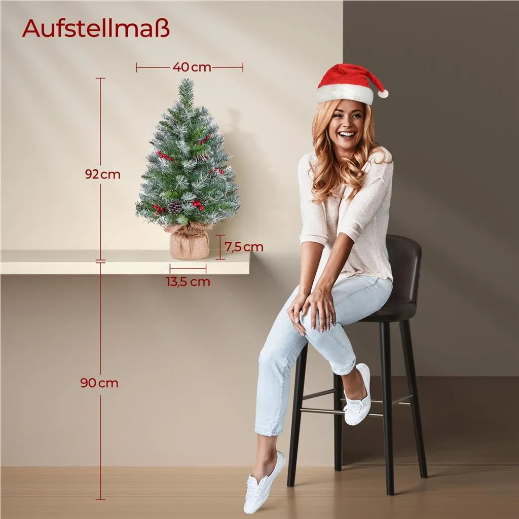 Yaheetech 2-teiliges Set: Kunstweihnachtsbaum 92 cm mit Schnee und LED