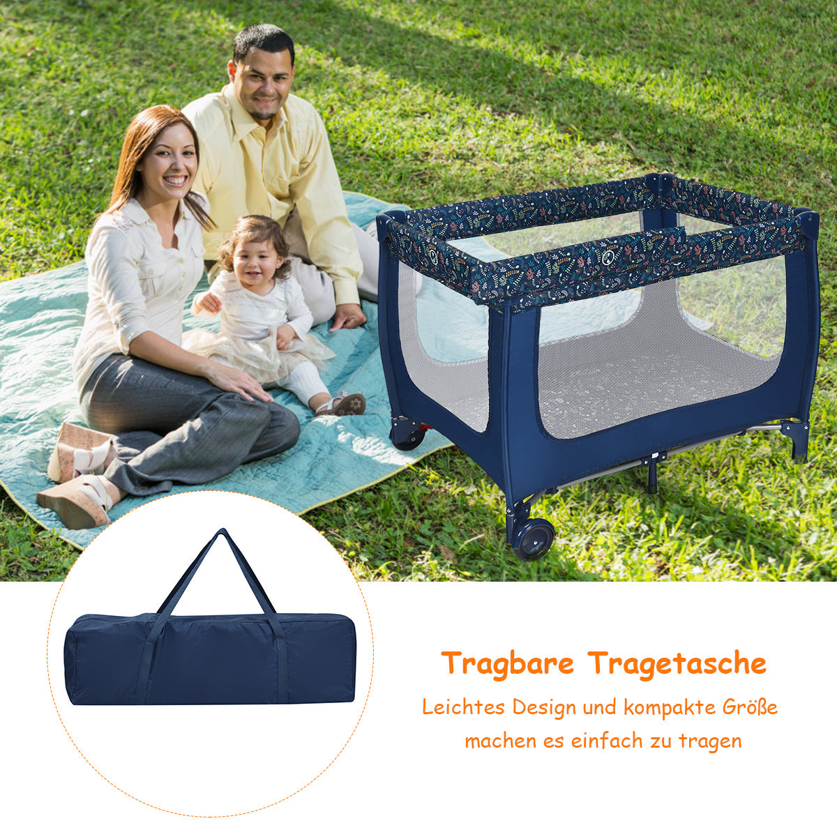 Coast 2 in 1 Reisebett und Laufstall faltbar Kinderbett 125 x 65 x 76 cm blau