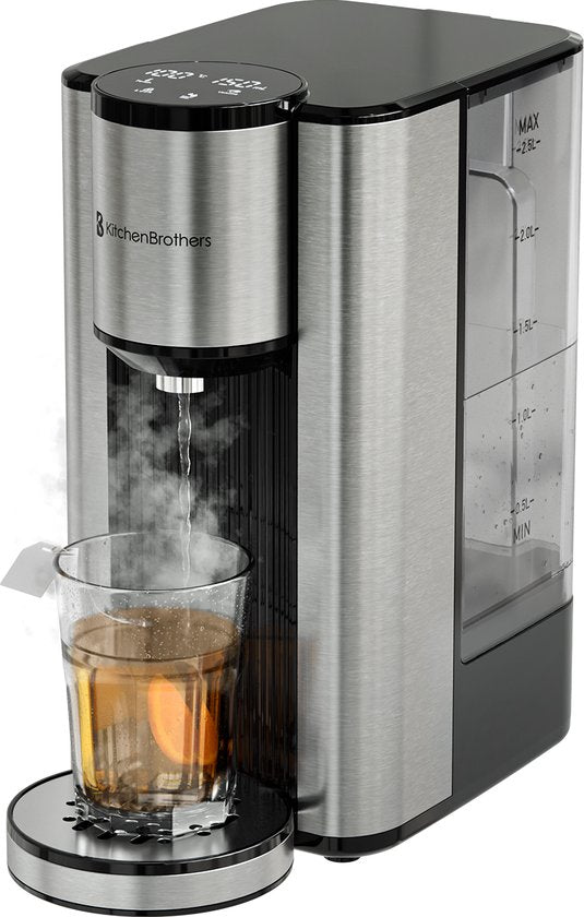 KitchenBrothers Heißwasserspender - Heißwasserhahn - 40-100°C - 150/250/300 ml - Instant Wasserkocher - 2.5L - Schwarz