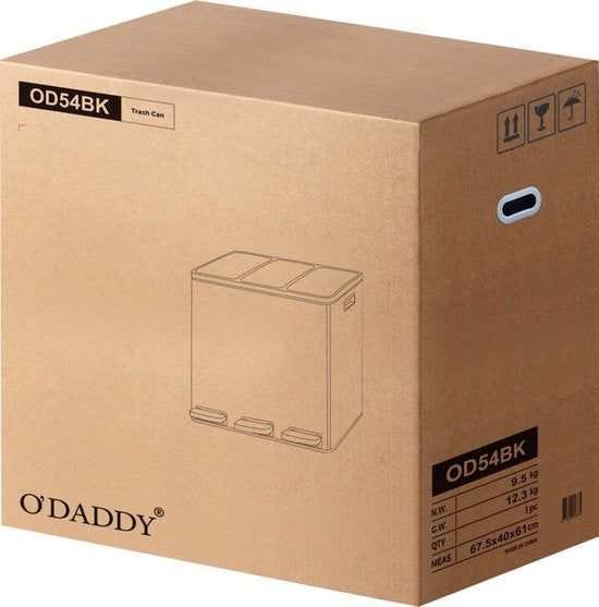 O'DADDYÂ¬Ã† Mülleimer Abfalltrennung - Mülleimer 54 Liter - Mülleimer schwarz - Mülleimer - Mülleimer 3 Fächer - Mülleimer 54 Liter - Mülleimer Abfalltrennung - Treteimer 54 Liter - Treteimer - Mülleimer Abfalltrennung - Mülleimer
