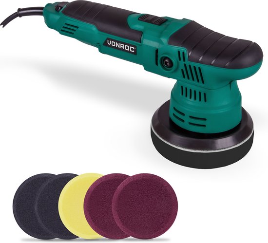 VONROC Exzenterpolierer - Poliermaschine - 650W - Ø125mm - Softstart - Feste Leistung & 7 Polierscheiben