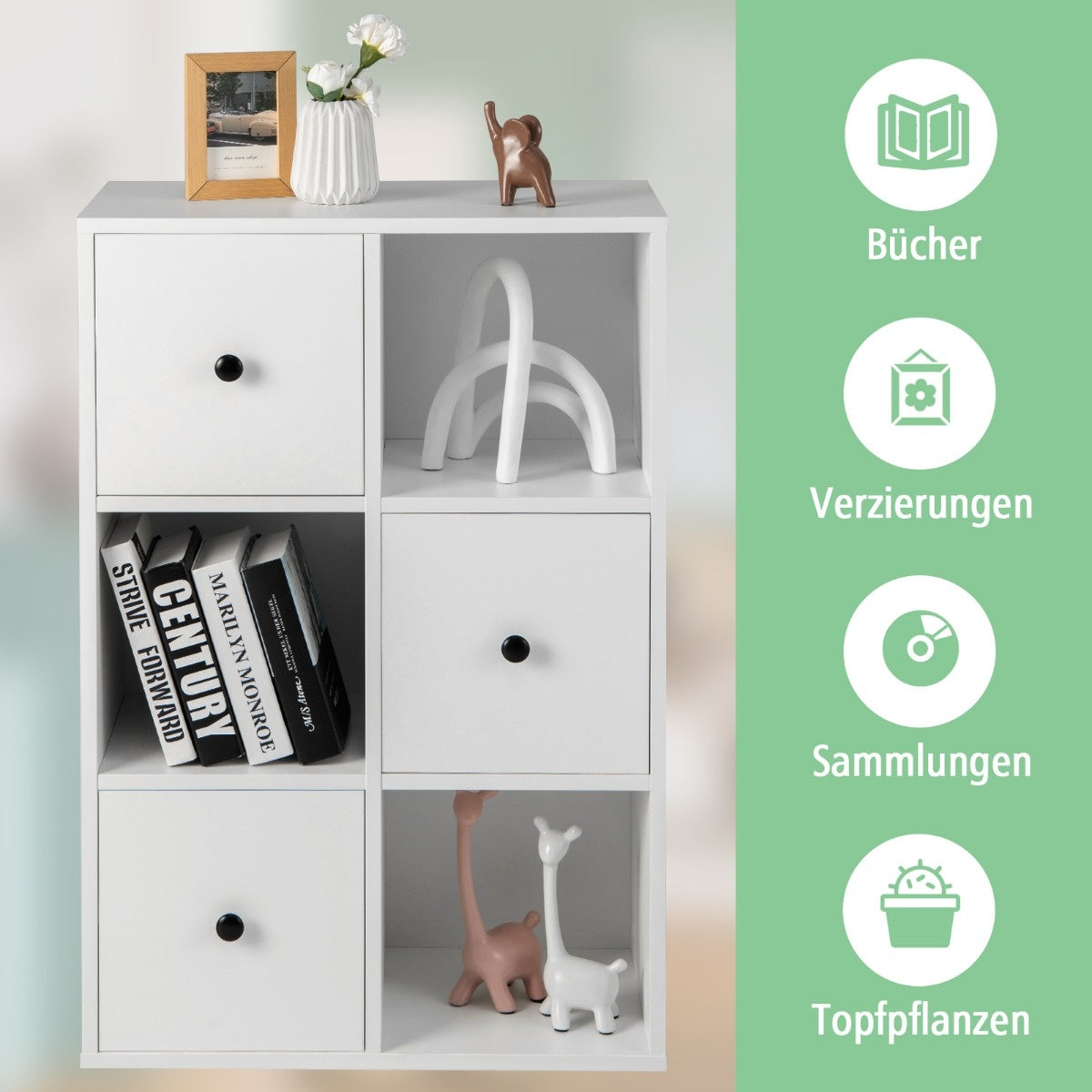 Coast Cabinet met 6 compartimenten GRATIS AFBEELDIG OPSLAG PLANK MET 3 DICE 60 X 30 X 89 CM WIT