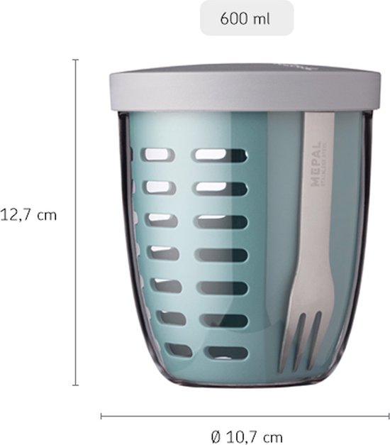 Mepal – Ellipse Obst- und Gemüseschale – 600 ml – inkl. Gabel – Nordic Blue