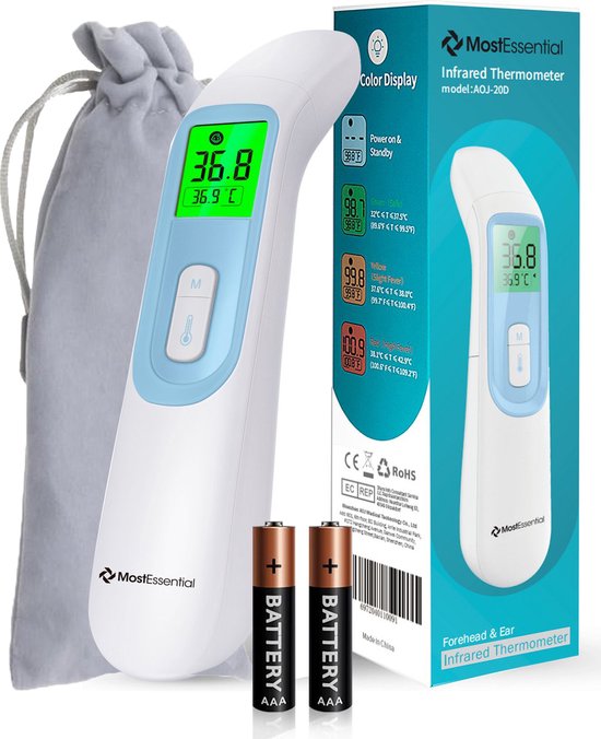 MostEssential Premium Fieberthermometer - Ohrthermometer - Infrarotthermometer - Stirnthermometer - Körperthermometer - Fieberthermometer für Erwachsene, Kinder und Babys - berührungslos - 20D