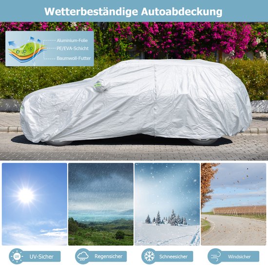 Coast Car Cover Silber - Wetterfeste 3-lagige Autoabdeckung mit Reißverschluss - 431 x 160 x 115 cm