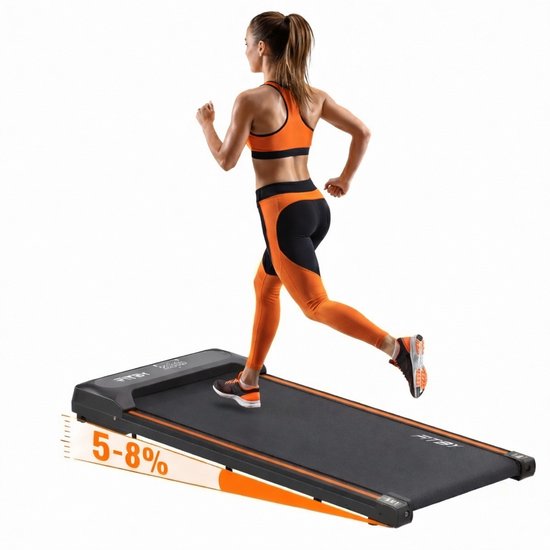 Fitby Laufband - Laufband mit Steigung 5% - 8% - Laufband 1-8 km/h - Laufband - Walking Treadmill - Schwarz Orange