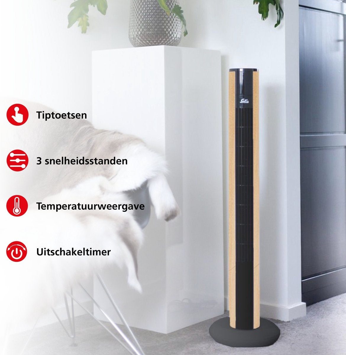 Solis Easy Breezy 757 Turmventilator - Ferngesteuerter Standventilator - Timerfunktion - 44,8 dB - 91 cm hoch - Holzoptik