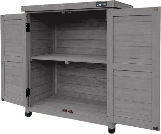 AXI Felix Aufbewahrungsschrank aus Holz – Gartenschrank aus FSC-Holz – Magnetverschluss – Verstellbare Füße – 80 x 45 x 93 cm – Warmgrau
