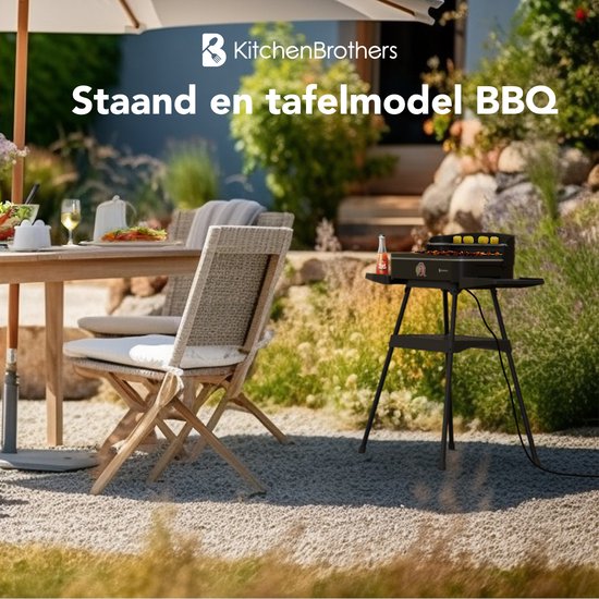 KitchenBrothers Electric BBQ - Steh- und Tischgrill - Tischgrill - Antihaftbeschichtung - 24x50cm Grillfläche - 2200W - Schwarz