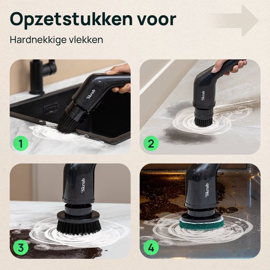 Skrub Elektrische Reinigungsbürste - Schrubber mit Griff für das Badezimmer - 8 Aufsätze