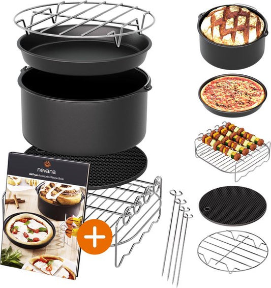Airfryer-Zubehör 7-teilig Ø 20cm Schwarz Inklusive Kochbuch
