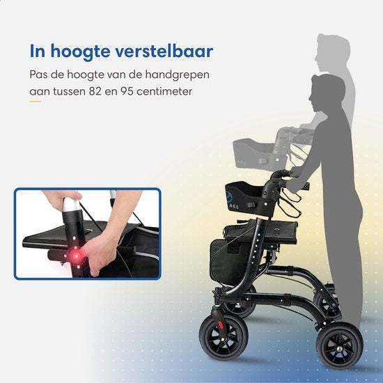 SafeLife Rollator - Verstellbar, faltbar & mit Sitzfunktion - 137 kg Tragfähigkeit - 70 x 61 x 95 cm - Schwarz