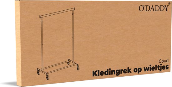 O'DADDY® Kleiderständer auf Rädern - Kleiderständer - Verstellbarer Kleiderständer - Ausziehbarer Kleiderständer - Stabil bis zu 90 kg - Aufbewahrungsständer - Gold - 160 cm