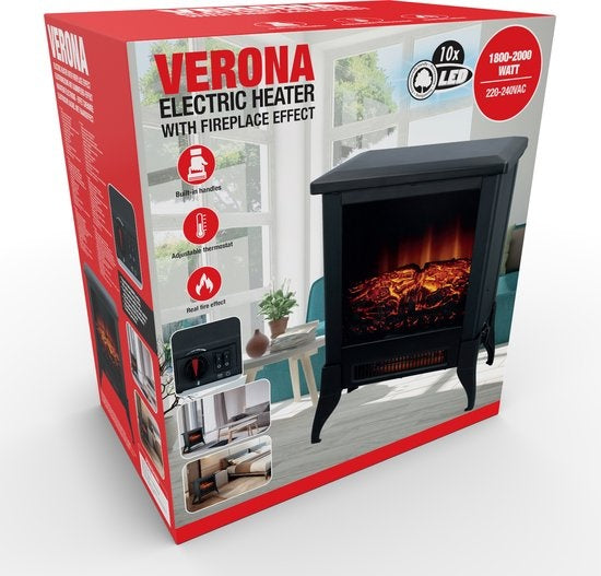 Classic Fire Electric Atmosphere Fireplace Verona - Freistehender Elektroofen - Flammeneffekt - 1800-2000 Watt - Schwarz