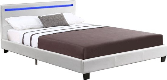Juskys Polsterbett Verona - 120 x 200 cm - LED-Beleuchtung - Weiß