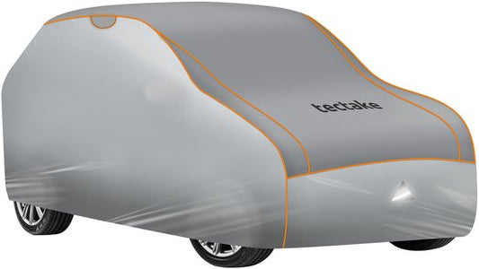 tectake® Car Cover - Outdoor Autosegel - Hagelschutz - Wasserdichte Decke mit 3 verstellbaren Gurten - Atmungsaktiv - Autoschutzdecke mit Aufbewahrungstasche - Kompatibel mit vielen Modellen - Größe (LxBxH) 571 x 203 x 145 cm - Für SUV oder Van