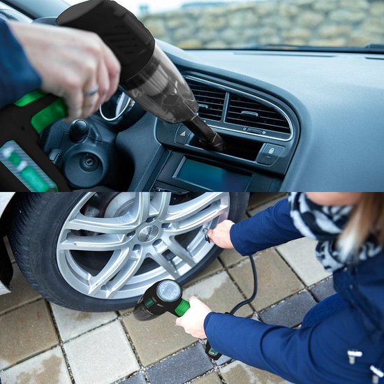 Hammersmith AirStorm – Kabelloser Handstaubsauger & Luftkompressor mit SOS-Leuchte & umfangreichem Zubehörset – Autoreifen aufpumpen – Reifendruck prüfen – Autostaubsauger & Luftpumpe – Mail-Order-Edition