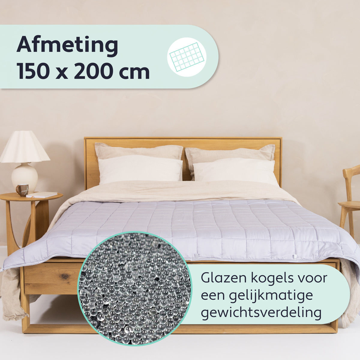 Litollo - Gewichtsdecke - 8 kg - Langlebiges Bambusmaterial - 150x200cm - Grau
