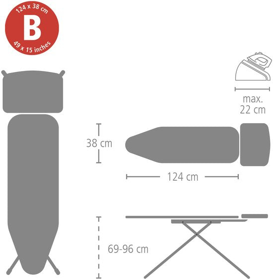 Brabantia Bügeltisch B - für Dampferzeuger - 124 x 38 cm - Calm Rustle