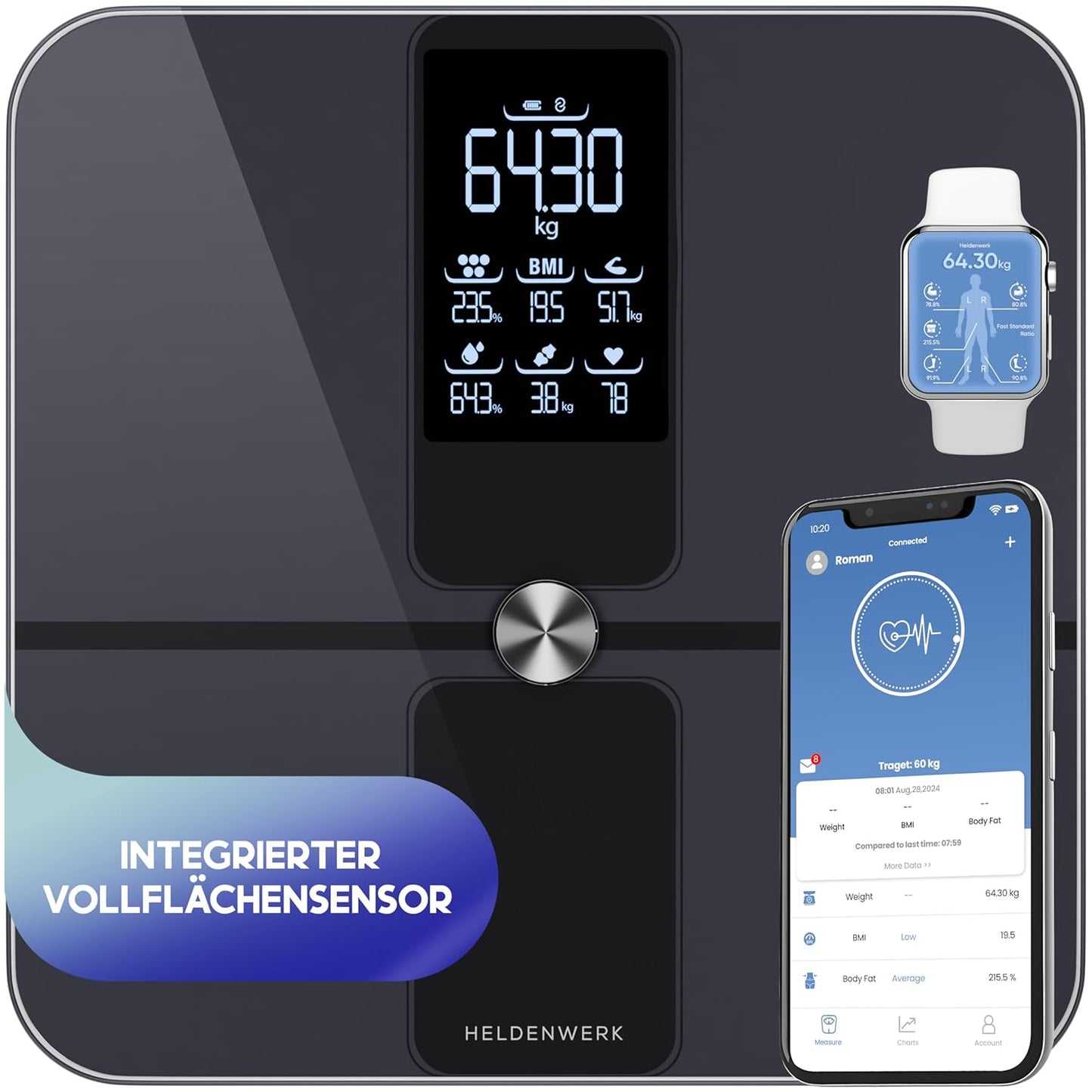 Heldentum Waage - Digital - 180KG - Bluetooth - 32.9x31.2x4.7cm