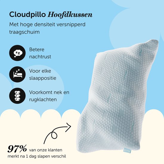 Cloudpillo - Kopfkissen - Memory Foam - Anpassbar - Geeignet für Rücken-, Seiten- und Bauchschläfer - Weiß