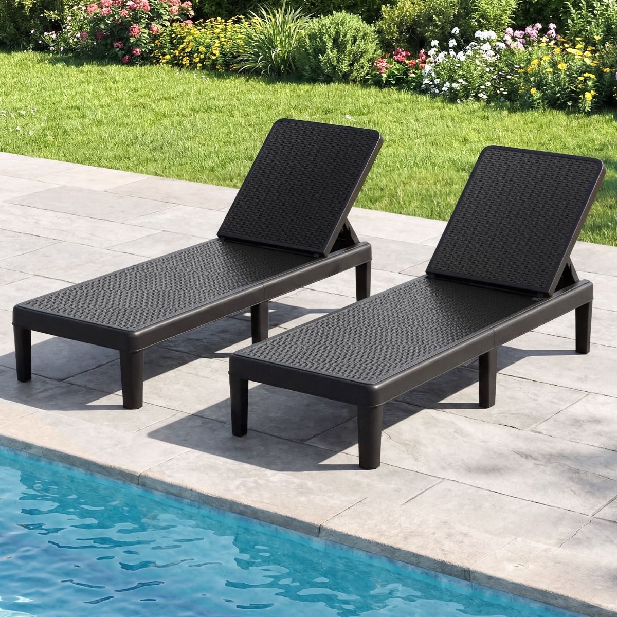 Coast Gartenliege – 4-fach verstellbare Rückenlehne – Rattan-Optik – schwarz – 1 Stück